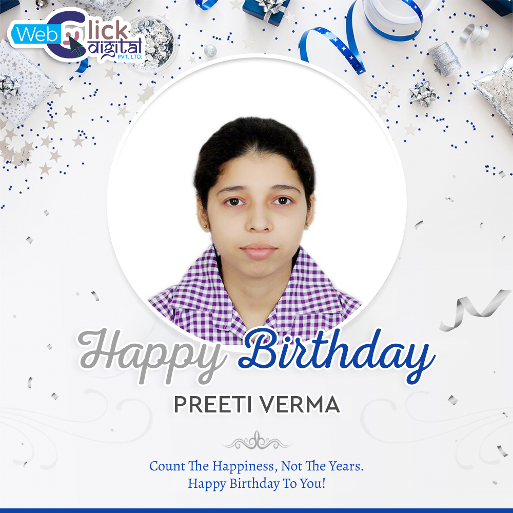 webclickindia20's tweet photo. “Count the happiness, not the years". Wishing you a day full of laughter 🤣 and happiness 😃 and a year that brings you success 🥳. 𝐇𝐚𝐩𝐩𝐲 𝐛𝐢𝐫𝐭𝐡𝐝𝐚𝐲 𝐭𝐨 𝐏𝐫𝐞𝐞𝐭𝐢!
#HappyBirthdayPreeti #DigitalMarketing #HappyBirthday #WebClickDigital #WebclickDigitalPvtLtd https://t.co/Sv7iBdj2Di