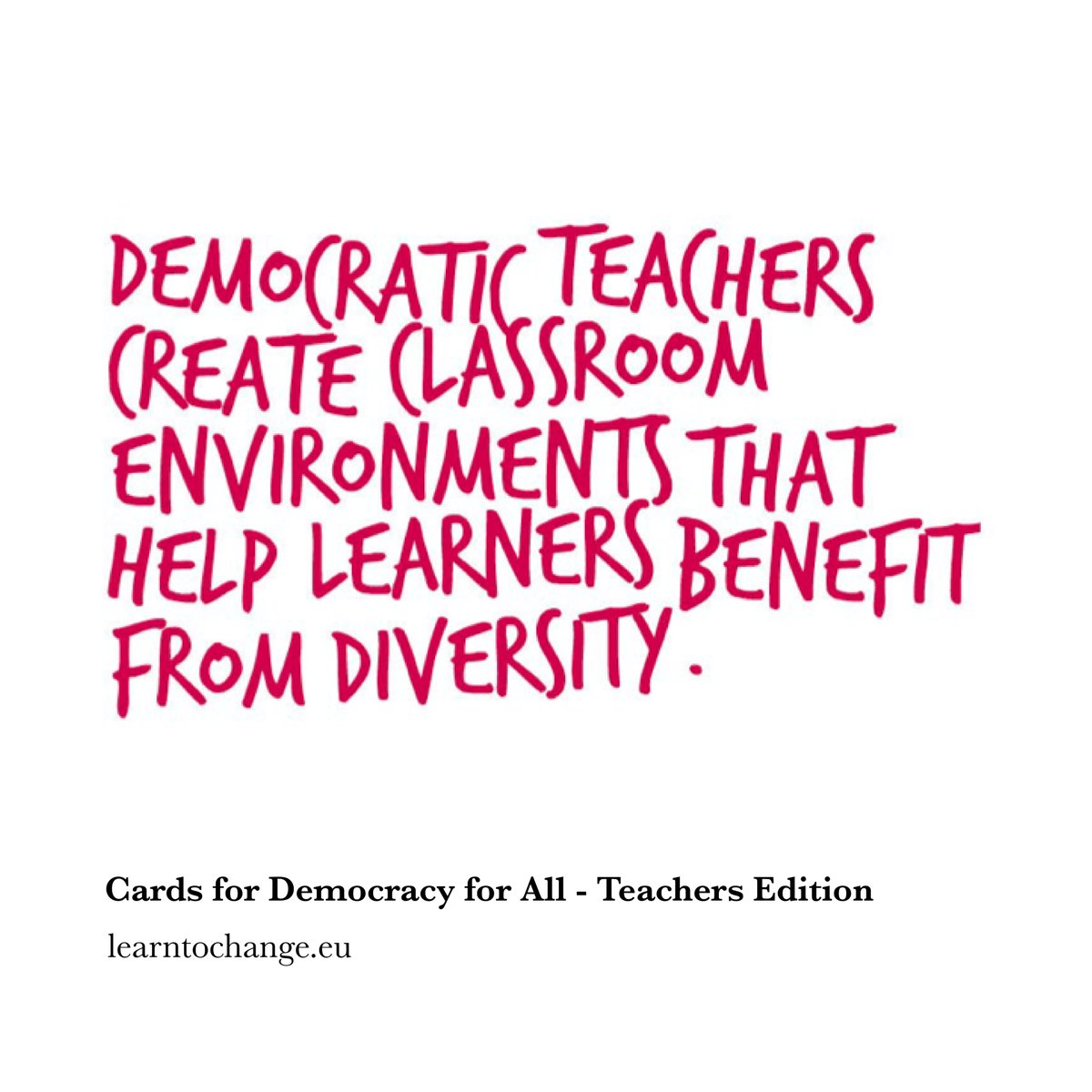 L2C2L's tweet photo. What does it mean to you to be a democratic teacher?

Picture: Card for Democracy extracted from our kit named Cards For Democracy for All - Teachers Edition 

#democraticculture #democracy #democracyforall #teachers https://t.co/KRklOEF66E