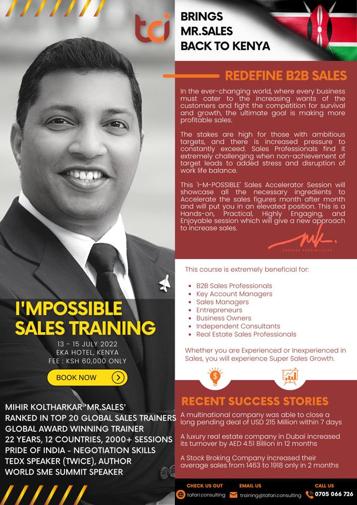 TCI_Ke's tweet photo. TCI brings you the I'M POSSIBLE SALES TRAINING.
Join Mr. Sales and be exposed to the amazing world of #sales possibilities.
Email info@tafari.consulting for details.
https://t.co/e49l1YIf47
#salestraining #salestrainingprogram #success #tci  #b2b #b2bsales https://t.co/4C0p3Wb4Yk