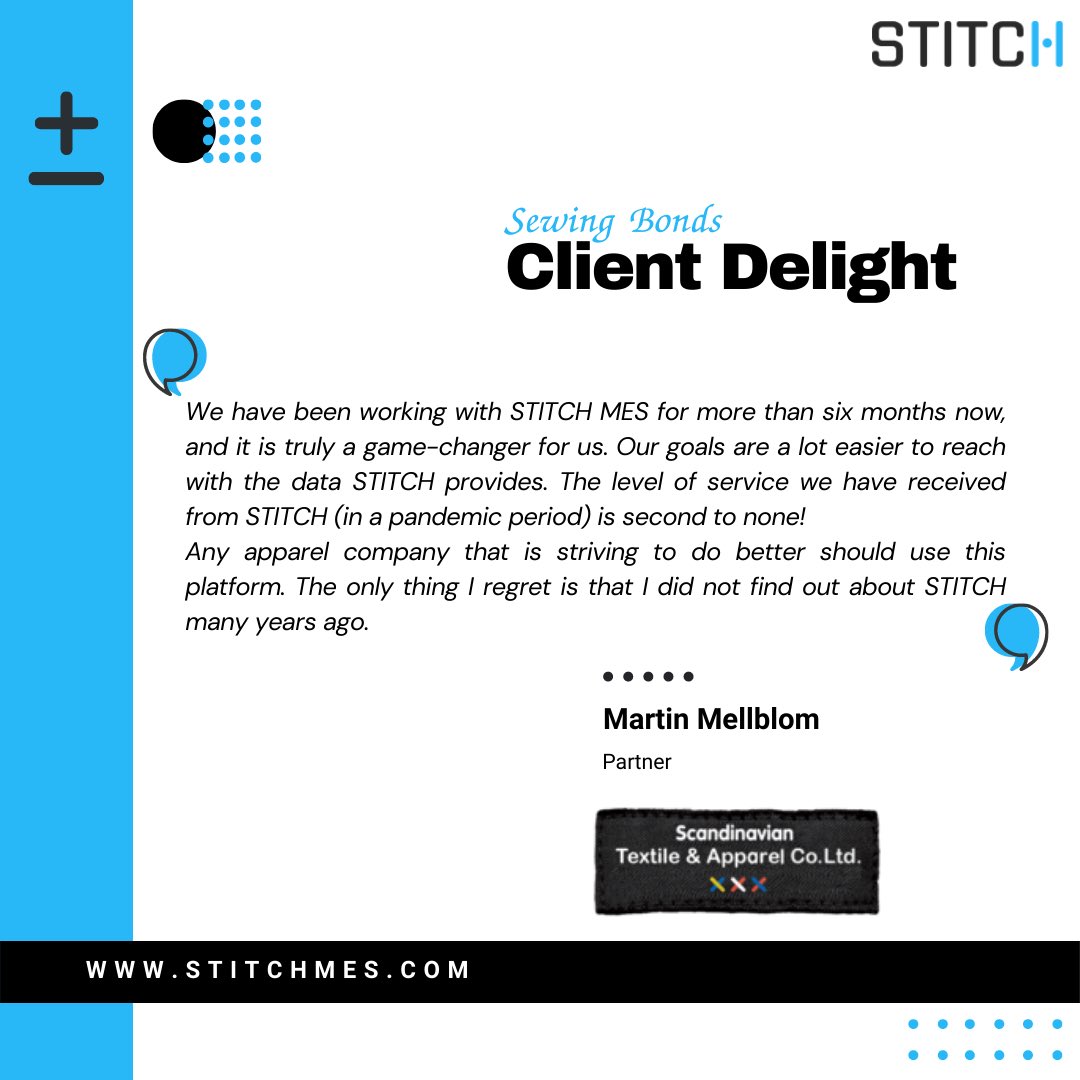stitch_mes's tweet photo. We pride ourselves to be enablers of bringing transformation. 
Grateful to Scandinavian Textile and Apparel Co., Ltd and Martin Mellblom for trusting us. 

To know more, visit https://t.co/RdWdY1cgky

#clientfeedback #clientexperience #deliveringexcellence #digitaltransformation https://t.co/cj45jfIzi6