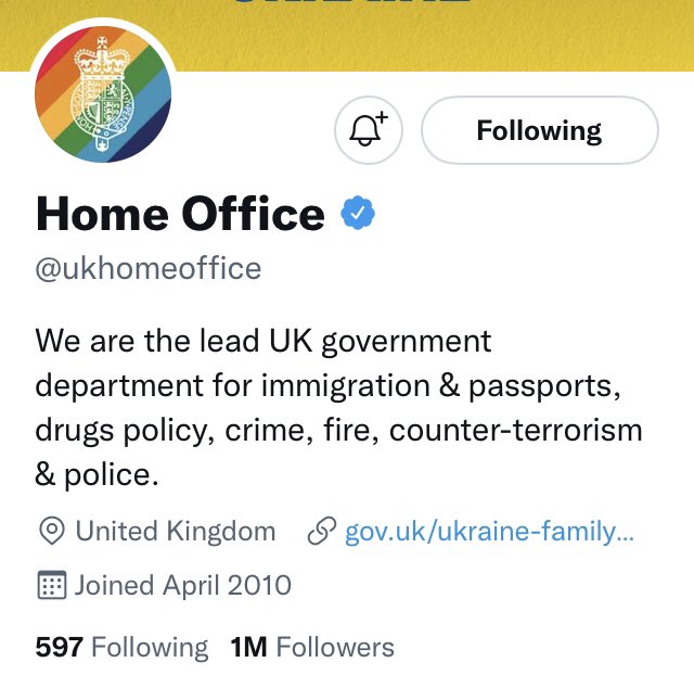 HeretoStayUK's tweet photo. Take that rainbow off your damn profile @ukhomeoffice NO pride in home office who last night sent gay man to Nigeria despite his face/name all over Nigeria press. We hope no Pride event allows the HO to peddle their pink-washing agenda #Pride #PrideMonth #Pride2022 #LGBT https://t.co/oWhMEdAGRu