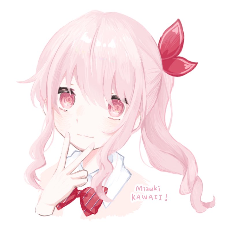 pink hair 1other pink eyes bow solo red bow side ponytail  illustration images