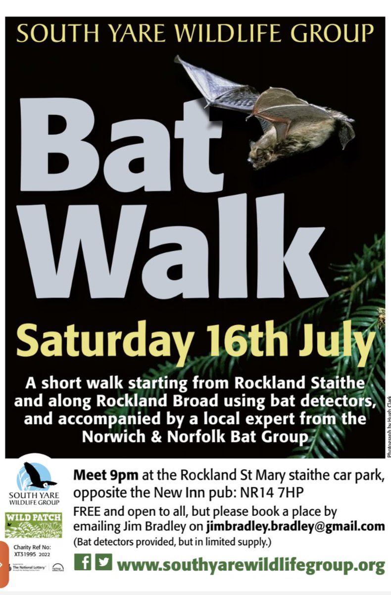 Upcoming bat walk with @YareWildlife ! This is sure to be popular so please book your place, see flyer for details #NorfolkBatWalk #BatWalk