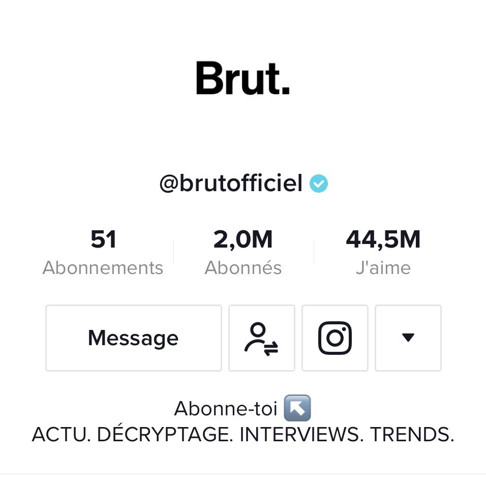 Update 👀

On vient d’atteindre les 2 millions d’abonnés avec <a href="/brutofficiel/">Brut FR</a> sur TikTok 🥳