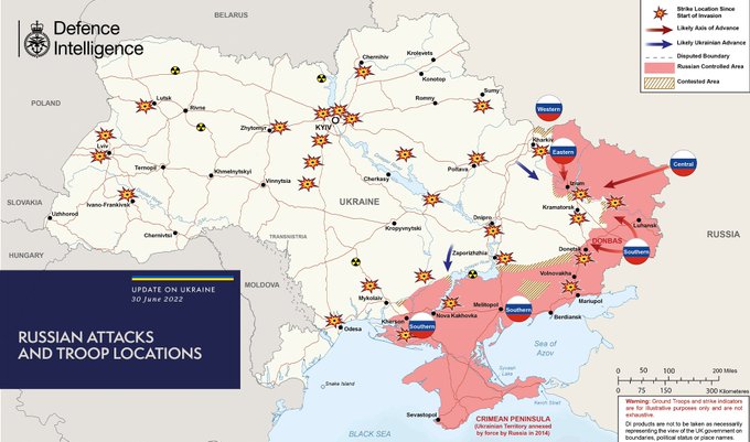 Russian attacks and troop locations map 30/06/22