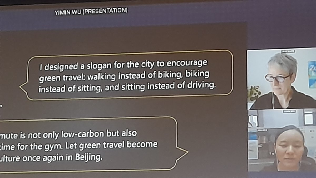 A resident in Beijing suggest a new #slogan for #green and #active #urbanmobility and I love how concise and to the point it is 💚🚴🚶🏙️🚎 #WUF11