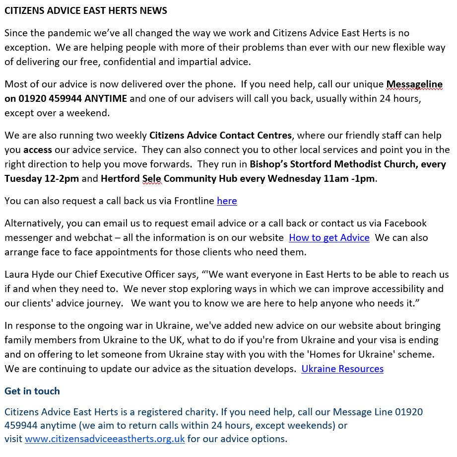 MuchHadhamPC's tweet photo. Citizens Advice - East Herts News https://t.co/1YDOfuaV6K