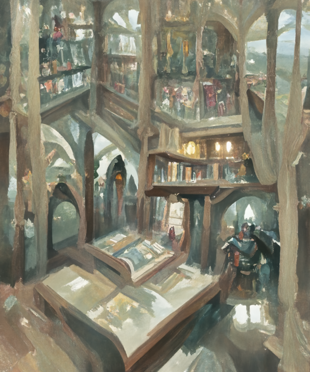 ElevatedNine's tweet photo. Some #fantasyart made with the #kidlitdiffusion model.
#finetune #ai #diffusionmodels
#AIart #discodiffusion #generativeart #psychedelic #surreal #digitalart #fantasy #medieval #interior #library https://t.co/WanqalarCy
