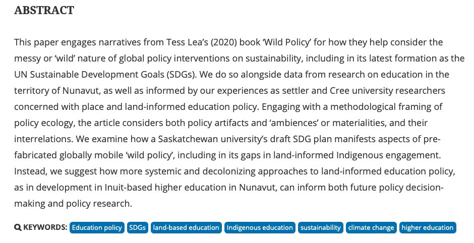Discourse (@discourseofed) on Twitter photo New research!
"Sustainability as Wild Policy: Mobile SDG Interventions and Land-informed Policy in Education"
Marcia McKenzie & Alex Wilson
tandfonline.com/doi/abs/10.108…
<a href="/mckenzia/">Marcia McKenzie</a> New research!
"Sustainability as Wild Policy: Mobile SDG Interventions and Land-informed Policy in Education"
Marcia McKenzie & Alex Wilson
tandfonline.com/doi/abs/10.108…
<a href="/mckenzia/">Marcia McKenzie</a>