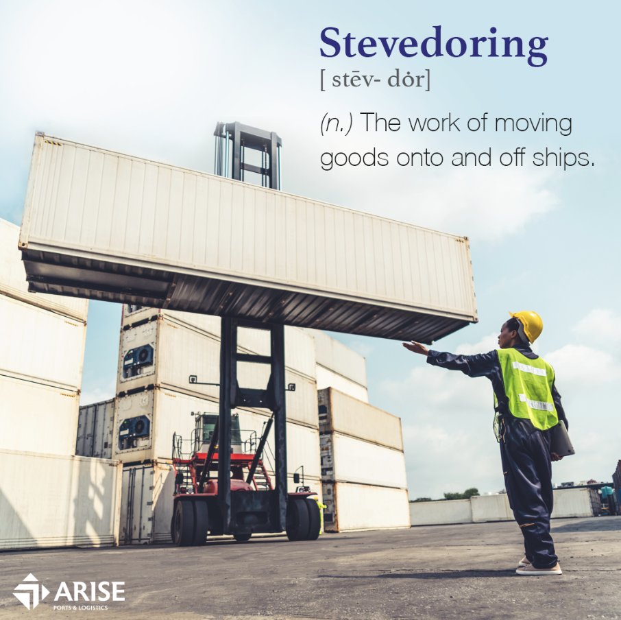 ArisePL's tweet photo. 📙 Word of the Day with #ArisePL

Do you know what "Stevedoring" is? ⚓️⛴

From the portuguese "estivador"/spanish "estibador":  person who loads ships and stows cargo, "stevedoring" is  the process or activity of loading/discharging cargo onto or from a ship.️ 🏗👷🏽‍♂️

#DidYouKnow https://t.co/SEN9TwMYnl