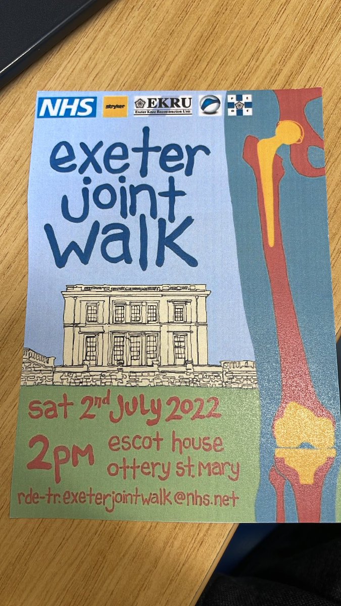 Exeter Knee Reconstruction Unit (@kneeunit) on Twitter photo Sponsored walk for orthopaedic patients happening this Saturday at Escot Park, Ottery St Mary, Devon 2-4pm
Please come along and support! We have cake, ice cream, live music and a great raffle!
Donate here:
rdecharity.enthuse.com/pf/exeter-orthβ¦
<a href="/RoyalDevonNHS/">Royal Devon NHS</a> <a href="/PEOC_Exeter/">PEOC</a> <a href="/ExeterHipUnit/">Exeter Hip Unit</a> Sponsored walk for orthopaedic patients happening this Saturday at Escot Park, Ottery St Mary, Devon 2-4pm
Please come along and support! We have cake, ice cream, live music and a great raffle!
Donate here:
rdecharity.enthuse.com/pf/exeter-orthβ¦
<a href="/RoyalDevonNHS/">Royal Devon NHS</a> <a href="/PEOC_Exeter/">PEOC</a> <a href="/ExeterHipUnit/">Exeter Hip Unit</a>