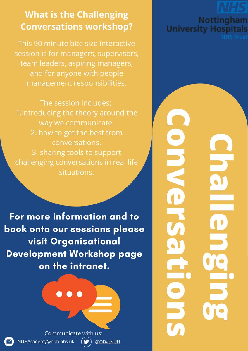 ODatNUH's tweet photo. Did you know at NUH we offer a 90 minute session covering challenging conversations, covering the theory around the way we communicate and how to get the best from conversation’s.
@TeamNUH #learning #ODatNUH #getchatting https://t.co/QpFcBg8dsZ