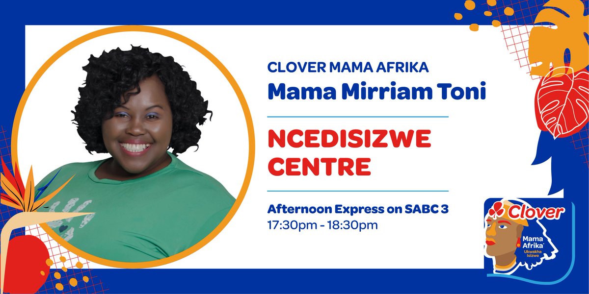 Clover_MA's tweet photo. Watch our Mama Mirriam talk about her community initiatives on today's Afternoon Express which will screen on SABC3 between 17:30 - 18:30. We can't wait to show the world her passion and commitment!

#CloverMamaAfrika #AfternoonExpress #CMA #CloverMama https://t.co/7vZ0DZqHTB