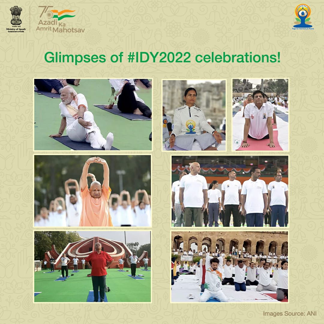 Hundreds of thousands of citizens partook in the #IDY2022 celebrations and the Hon'ble PM along with the leaders from across the country joined to make IDY 2022 a roaring success!  
#YogaForHumanity