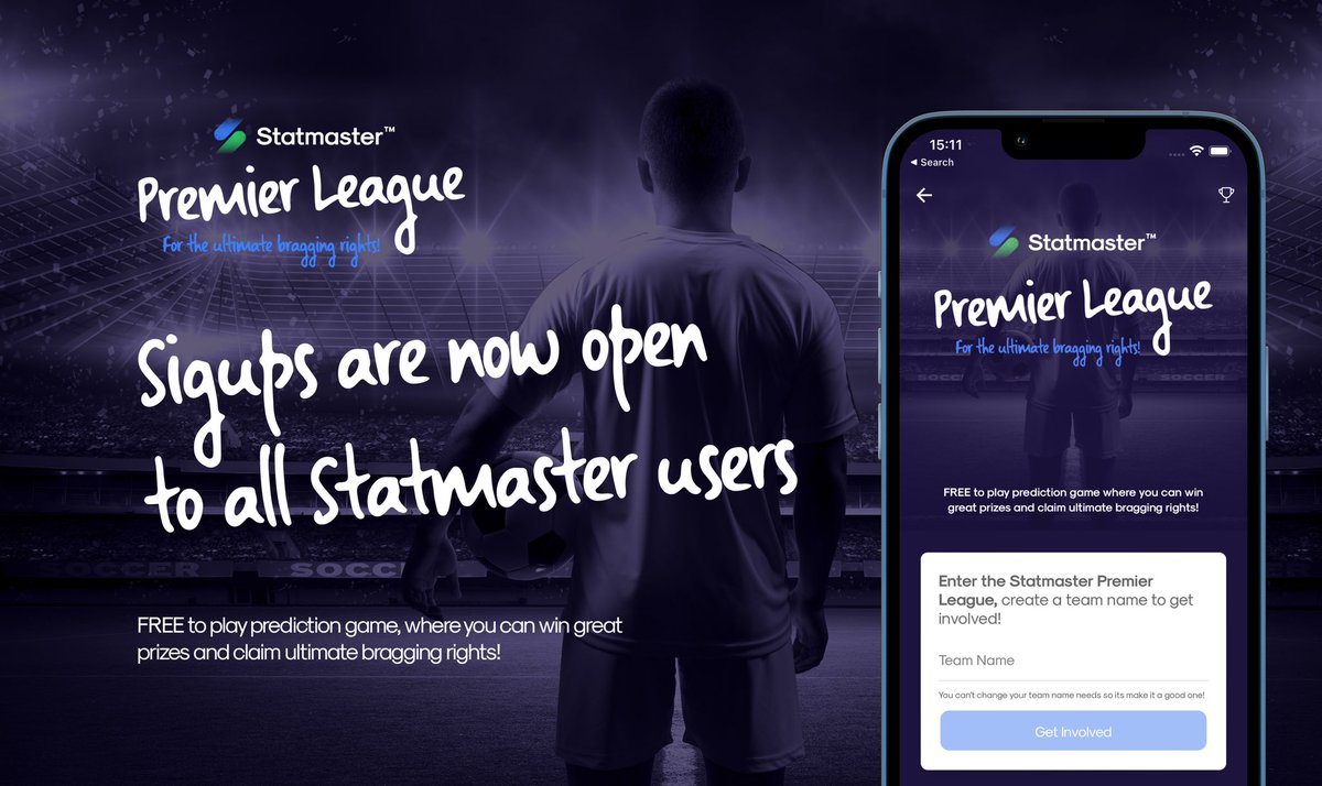 statmasterio's tweet photo. We couldn’t wait much longer, so

Welcome to the
Statmaster Premier League

Check app for updates, and get signed up with your team name

Read the rules, get involved and let’s have some fun 

Keep app alerts on ready for the 1st round https://t.co/LgD7pH9Rli