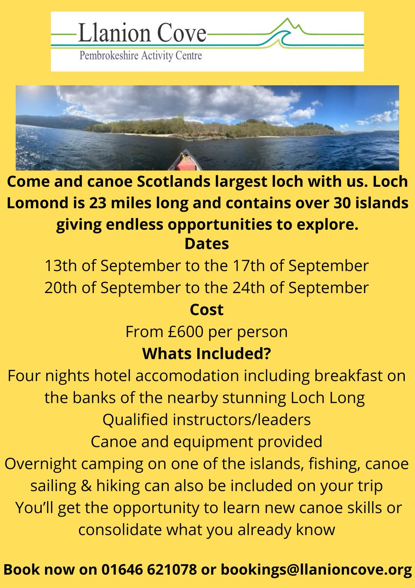 LlanionCove's tweet photo. We have a #canoe #expedition in #scotland on #lochlomond coming up in #september #staycation #adventure #watersports #HOLIDAY #scottishholiday https://t.co/XB6uemREX2