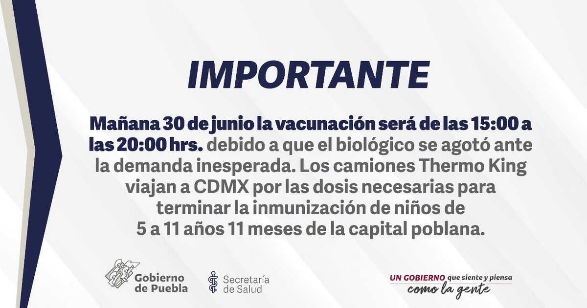 riva_leo's tweet photo. #BuenosDías #recuerda #Hoy la #vacunación solo por #Hoy será de 15 a 20 horas y se extiende se aplicación en #Pueblacapital de hasta el próximo sábado. @Efekto10 https://t.co/dIO8Q0fFCa