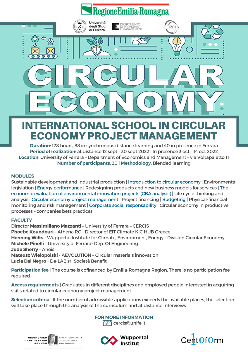 EconomicsSEEDS's tweet photo. #supported @UniFerrara  will host and lead the #Internationalschool in #circulareconomy #projectmanagement parters @uoaofficial  @Wupperinst  #Centoform

Want to join us? cercis@unife.it 

 more info at https://t.co/pegQY2wryO 👇 https://t.co/PGKUuL4Nwz