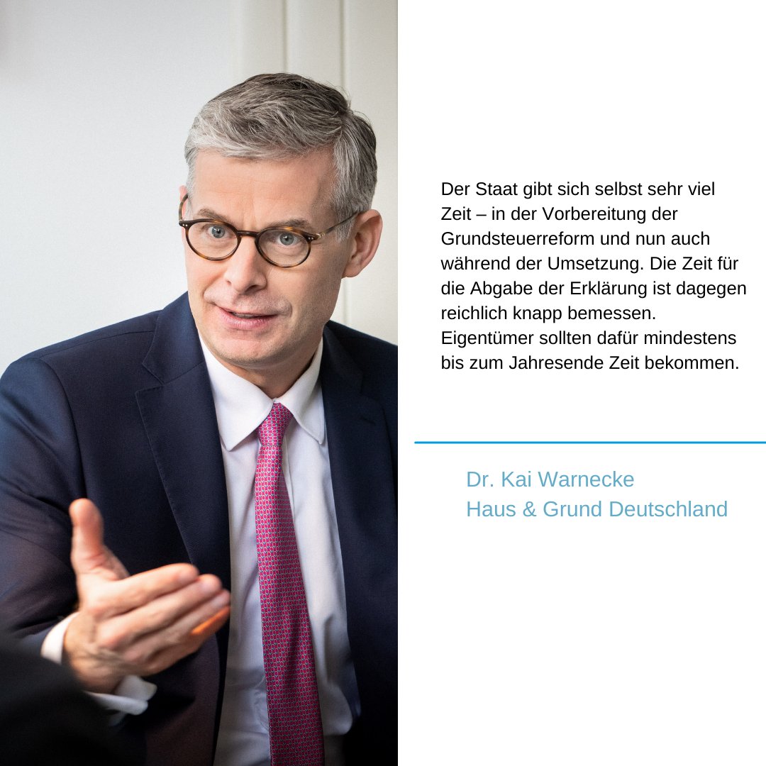hausundgrund_de's tweet photo. Am 1. Juli startet die Reform der #Grundsteuer in eine neue Phase: Eigentümer müssen innerhalb von 4 Monaten eine Erklärung zur Feststellung des Grundsteuerwerts abgeben. @KaiHWar kritisierte die knapp bemessene Zeit zur Abgabe. Mehr zur neuen Grundsteuer: https://t.co/tul0CZjJCZ https://t.co/KOJm4Tp1Sm