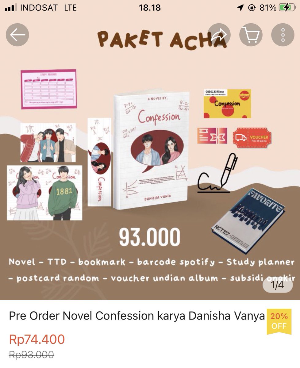 Halo semua, yang pengin beli novel dari AU di bawah ini tapi duitnya under 80 ribu buruan checkout di: 

Shopee/Tokopedia Bookindaeyo 

sampai tanggal 7 Juli nih mumpung ada diskon khusus dari 93.000 jadi 74.400!!