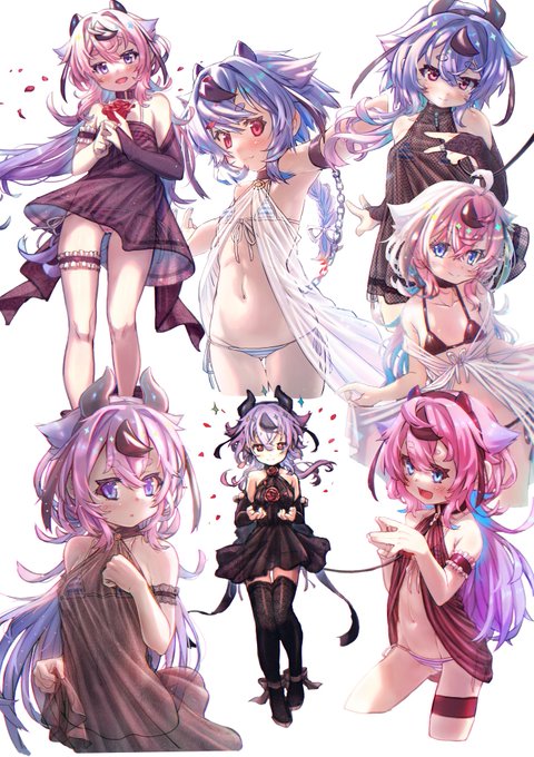 #今月描いた絵を晒そうカラーラフ2枚! 着色5枚!透け透けワンピマイクロビキニはいいですぞ……タイツとかもいいよね……ガーターベルトとかも……首輪……あぁもっとカワイイヒメミコがみたい……見せてくれ……! 