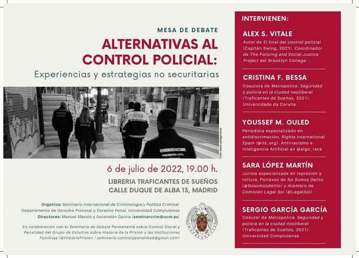 AGENDA | 6 de julio a las 19 h. en @Traficantes_Ed : 'Alternativas al control policial. Experiencias y estrategias no securitarias'