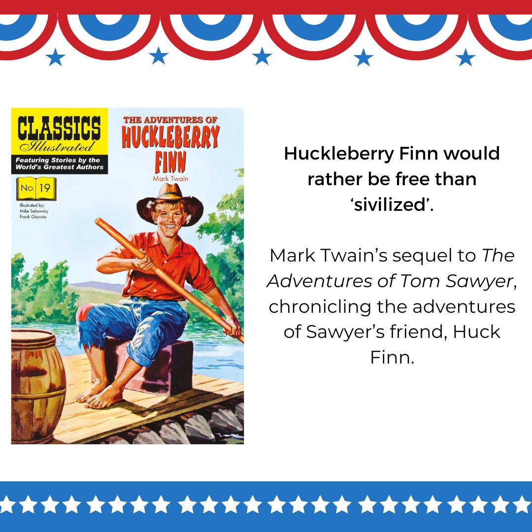 ClassicComicsUK's tweet photo. Happy Independence Day to all our American friends! 
Today at CCS Books we are celebrating the fantastic U.S authors below and their classically American stories! Find these graphic novels for just £5.99 each on our website https://t.co/Jlfgq9TtWc https://t.co/sdObYig8zz