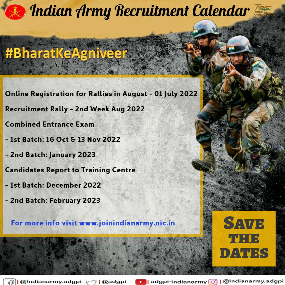 Adg Pi - Indian Army On Twitter: Live A Life Of Your Dreams!!! Join As An  #Agniveer In The #Indianarmy And Serve The Nation. Registration Begins On  01 July 22. Visit Https://T.co/Ujvabqmfpn