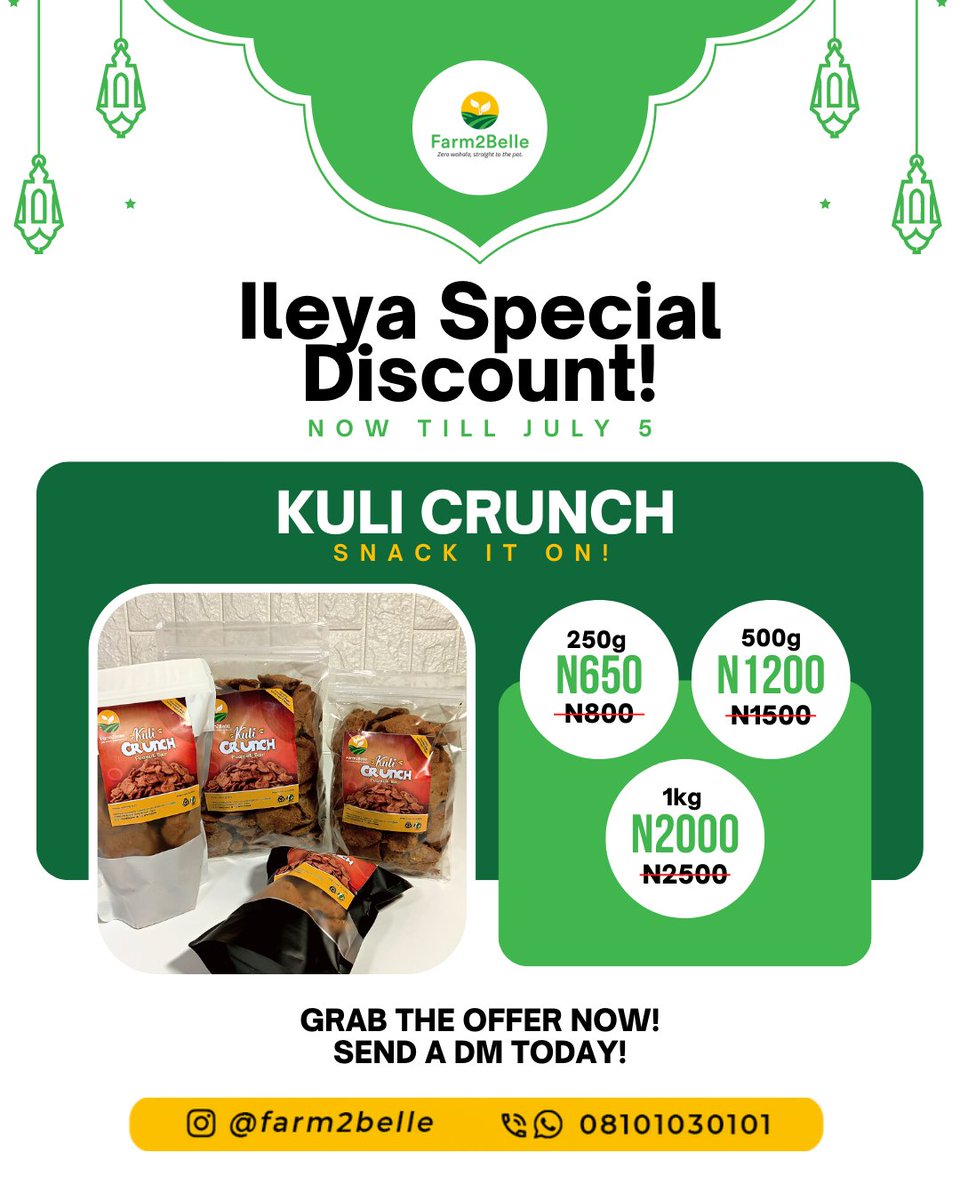 Farm2Belle's tweet photo. Ileya Special Discount!

📌Now till July 5

Send a DM today!

Let's make it the Ileya to Remember....😁

#sales #discount #promo #bundle #breakfast #snack #localsnack #quickfix #tapioca #condensedmilk #kulikuli #garriijebu #ofada https://t.co/7TRskGcjCA