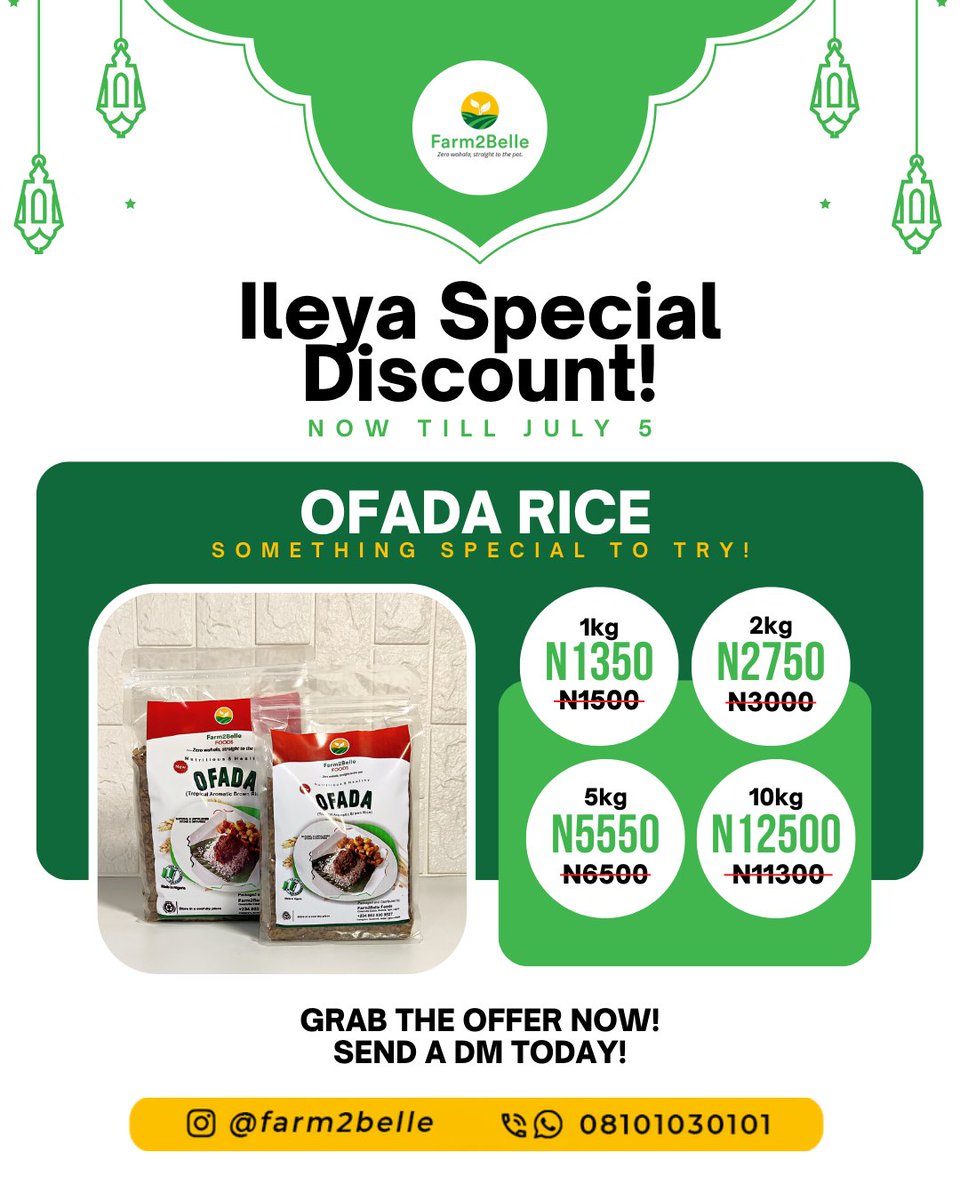Farm2Belle's tweet photo. Ileya Special Discount!

📌Now till July 5

Send a DM today!

Let's make it the Ileya to Remember....😁

#sales #discount #promo #bundle #breakfast #snack #localsnack #quickfix #tapioca #condensedmilk #kulikuli #garriijebu #ofada https://t.co/7TRskGcjCA