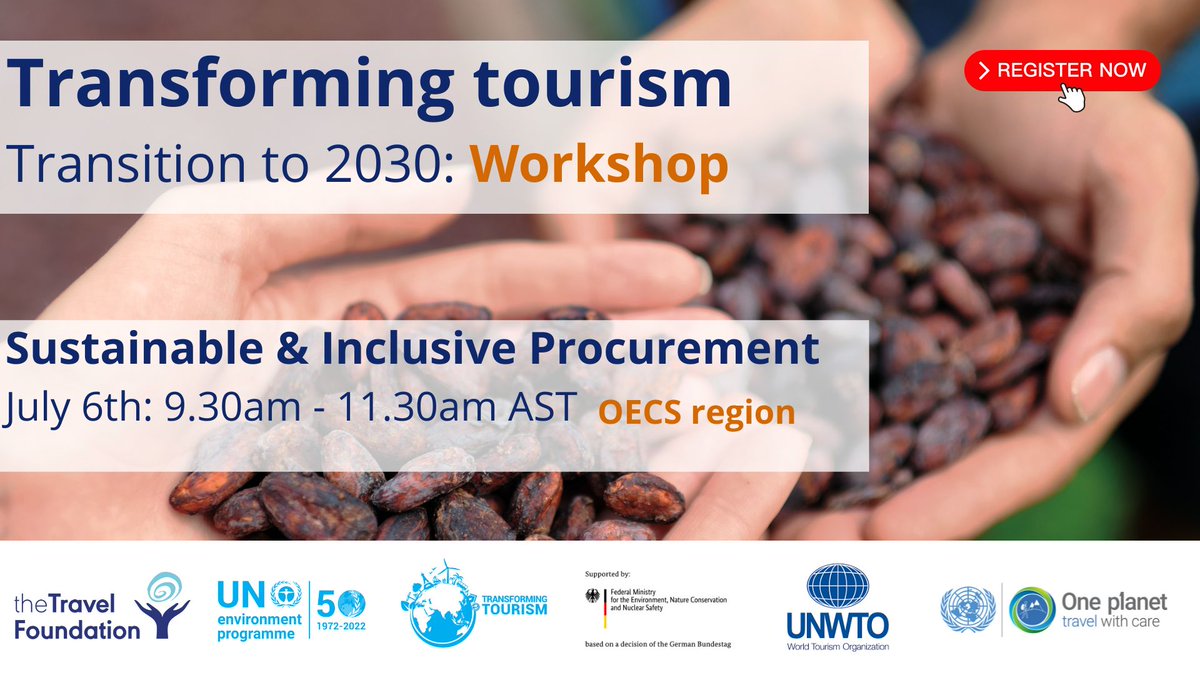 travelTF's tweet image. Our next workshop for those working in the hotel sector in the OECS region is coming up as part of UNEP's 'Transforming Tourism Value Chains' project
🏩Sustainable &amp;amp; Inclusive Procurement
🗓️July 6th 9:30-11:30am AST
Register 👉 tinyurl.com/y8wapy8w