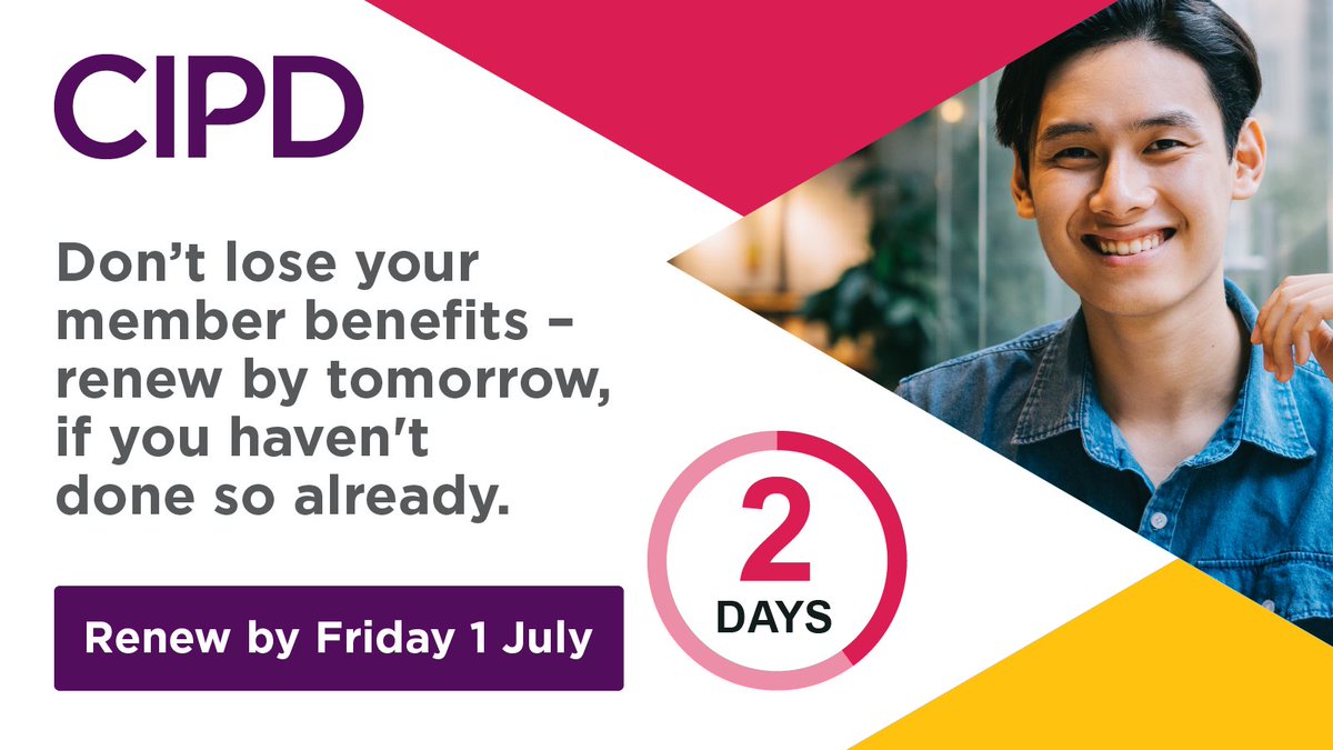 With <a href="/CIPD/">CIPD</a> membership, you’ve got everything you need to excel. Keep your benefits – renew your membership by 1 July. #CIPDWithYou 

You'll be championing better work and working lives with a worldwide community of over 160,000 people professionals 🙌 ow.ly/b6zW50JJNLN