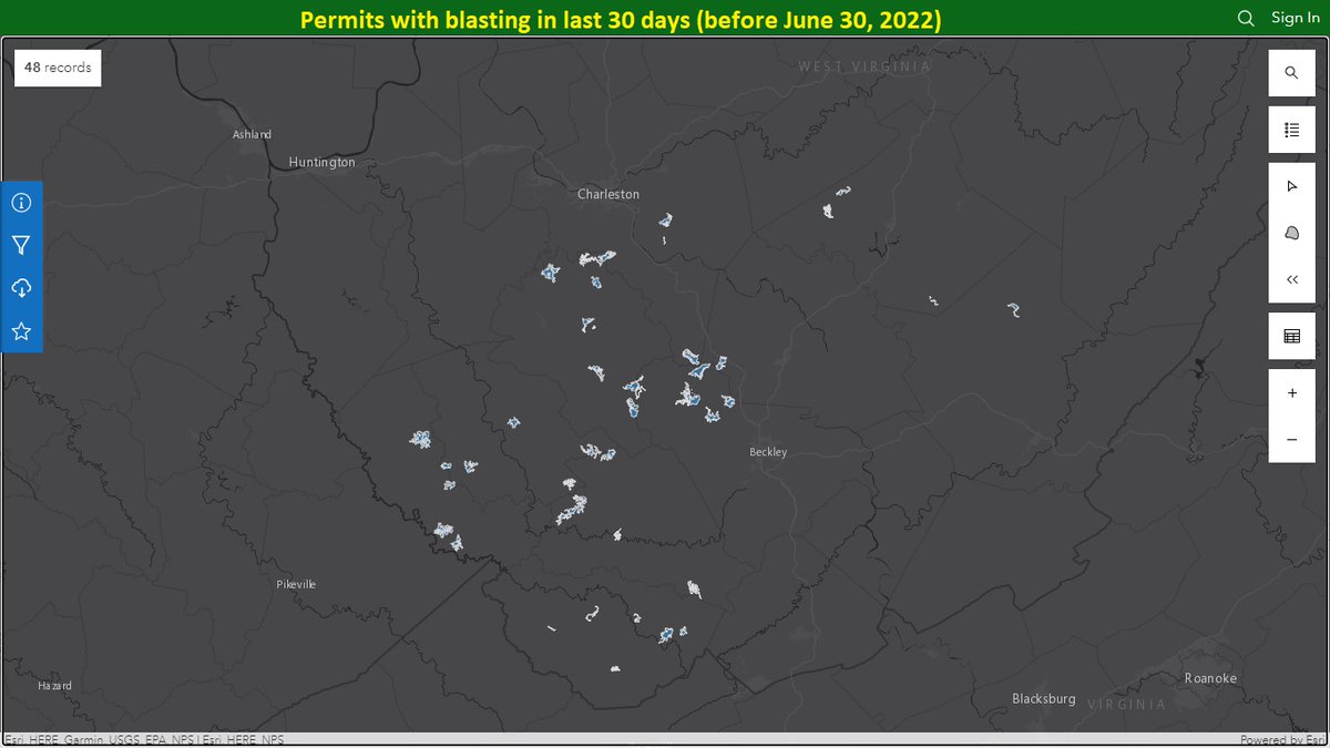 CoalRiverMtn's tweet image. #MountainTopRemoval blasting in last 30 days near our #frontline office, and wider view across southern #WV. #MTR releases ultrafine silica dust, a known #PublicHealth hazard, for neighbors to breathe. MTR is also the cradle of the #ClimateCrisis. #EndMountainTopRemoval #SCOTUS