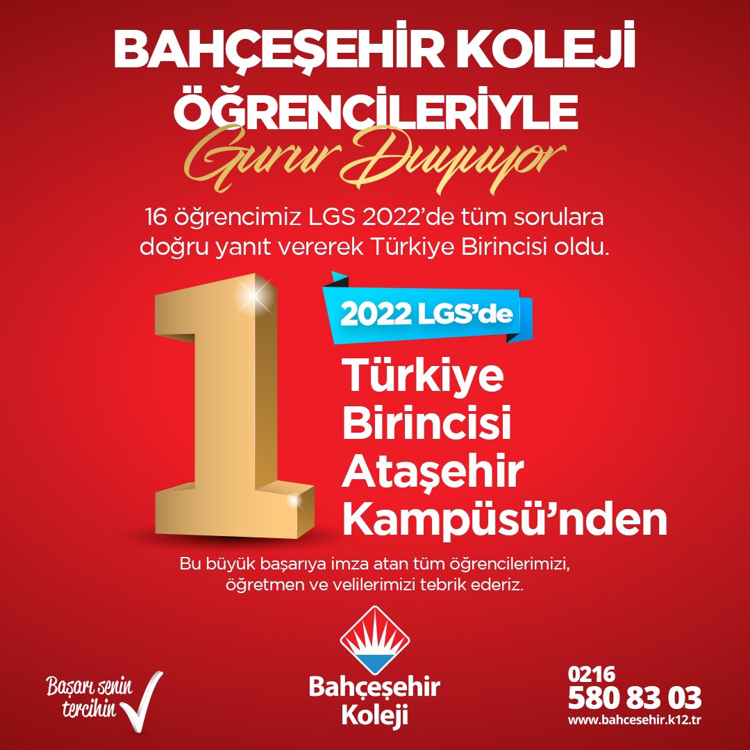 ❤️💙 Bahçeşehir Koleji Öğrencileriyle Gurur Duyuyor! 👏🏼
#lgs2022‘de 16 Birinci Bahçeşehir Kolejinden!
#bahçeşehirkoleji
#LgsdeZirvede
#TürkiyeninGururu