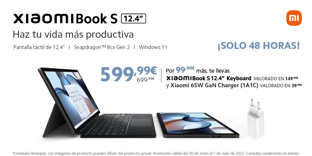 mistorescan's tweet photo. 🤓 Xiaomi Book S ya está aquí... y solo durante 48h por 599,99€💥
👉 Por 99,99€ más te llevas el Xiaomi Book S 12,4 Keyboard para completar tu rutina de trabajo. Y ya por último, por la compra del keyboard, te llevas DE REGALO el cargador Xiaomi 65W valorado en 39,99€. https://t.co/dXPGdZ3UlJ
