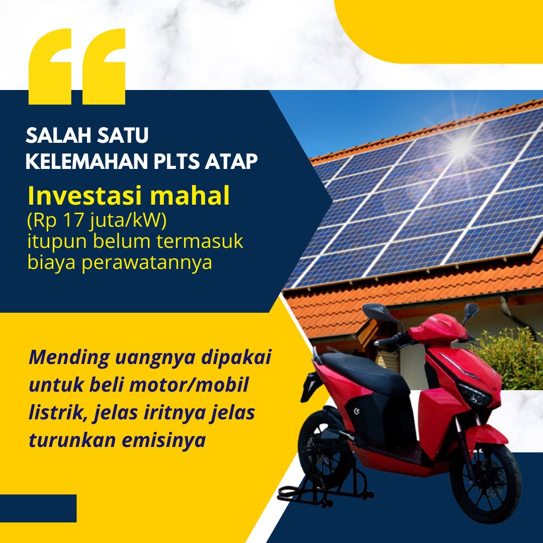 Kelemahan dari PLTS Atap adalah tidak semua rumah bisa dipasang, selain itu juga mahalnya pemasangan yang mencapai Rp 17 juta/kW.
#LemahnyaPLTSAtap