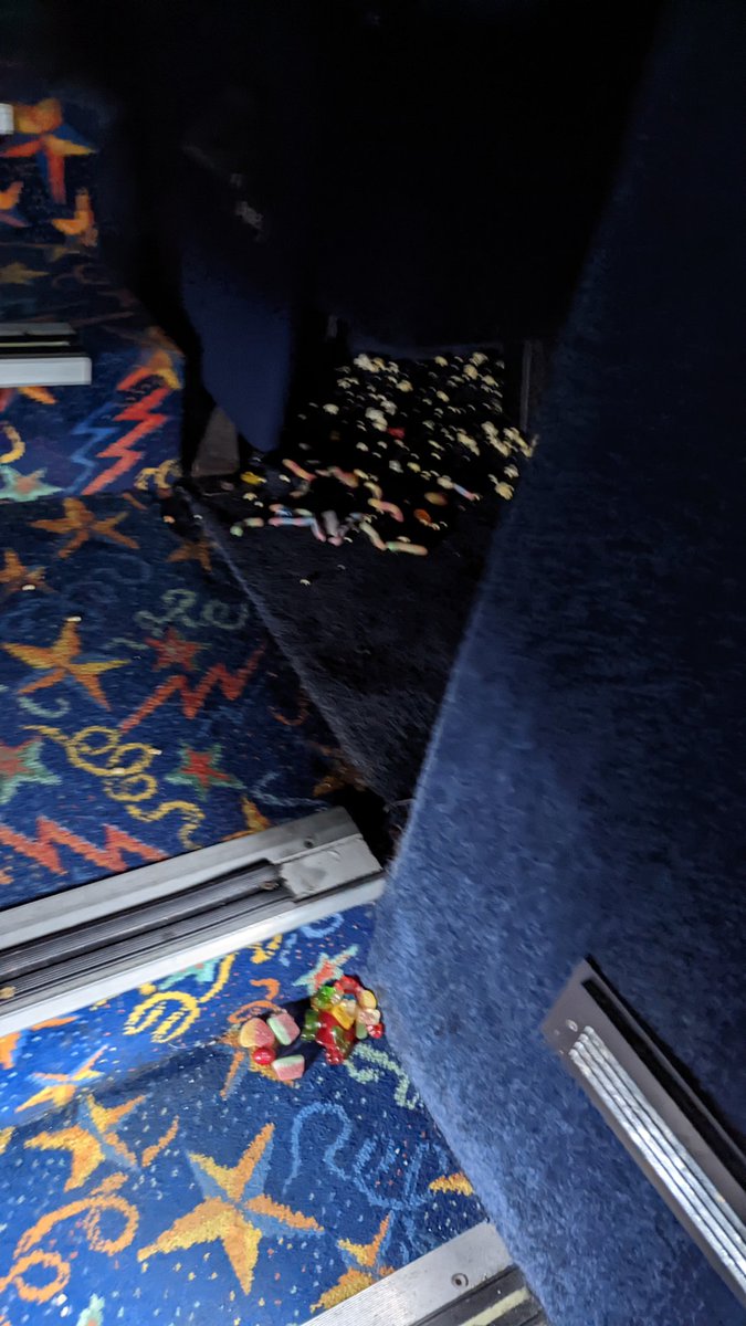 IshantK's tweet photo. @event_cinemas This is cinema 15 at Westfield Garden city 8:50 pm show today! Never seen a more filthy theatre. You reckon people deserve better? https://t.co/Zb9BxNioab