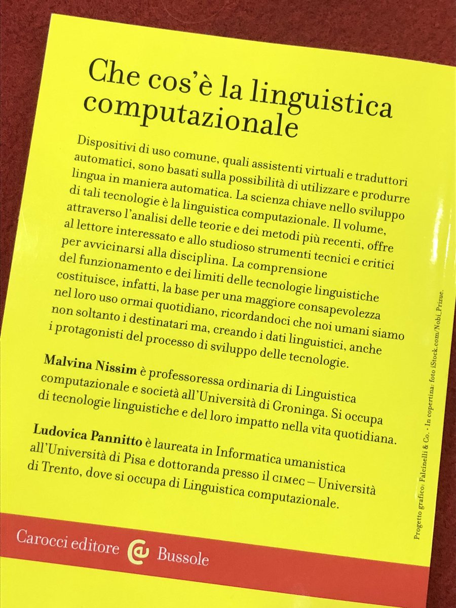 Malvina Nissim (@malvinanissim) on Twitter photo È arrivato! Lettura ricca e leggera insieme, con immagini originali e intuitive, perfetta per triennali, magistrali, e pure sotto l’ombrellone 🏖
In libreria e online dall’8 luglio! <a href="/ellepannitto/">Ludovica Pannitto</a> <a href="/AILC_NLP/">AILC_NLP</a> <a href="/CLiC_it_conf/">CLiC-it Conference</a> #NLProc È arrivato! Lettura ricca e leggera insieme, con immagini originali e intuitive, perfetta per triennali, magistrali, e pure sotto l’ombrellone 🏖
In libreria e online dall’8 luglio! <a href="/ellepannitto/">Ludovica Pannitto</a> <a href="/AILC_NLP/">AILC_NLP</a> <a href="/CLiC_it_conf/">CLiC-it Conference</a> #NLProc