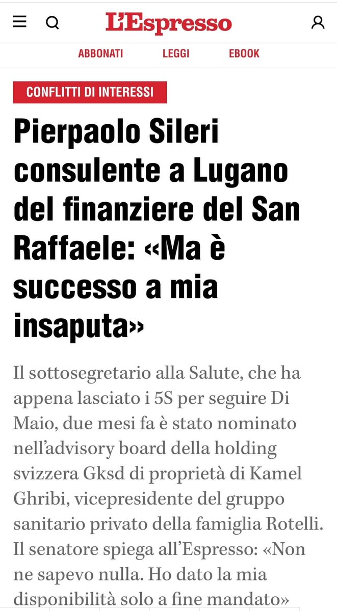 donato_valerio's tweet photo. Ma dai? Il sottosegretario alla sanità che vuole rendere la vita impossibile a chi si rifiuta di assumere dubbie terapie sperimentali ha interessi nelle multinazionali della sanità.
Sono stupitissimo. https://t.co/J0grUwOPk3