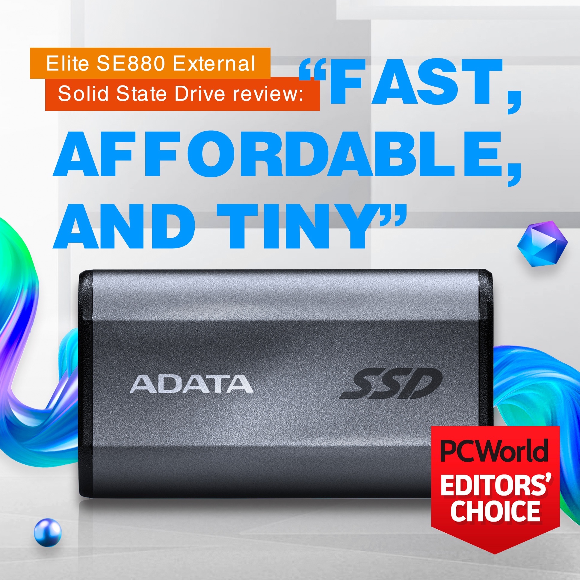 ADATA Technology on Twitter: "🏆Thanks #PCWorld for naming the ELITE SE880  external SSD an “EDITORS' CHOICE“. “If you're looking for a super small,  fast, and affordable portable SSD for everyday light use,