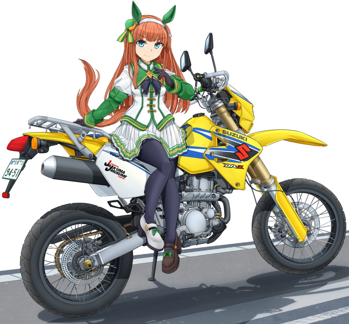 silence suzuka (umamusume) 1girl motorcycle motor vehicle tail shadow ground vehicle horse tail  illustration images