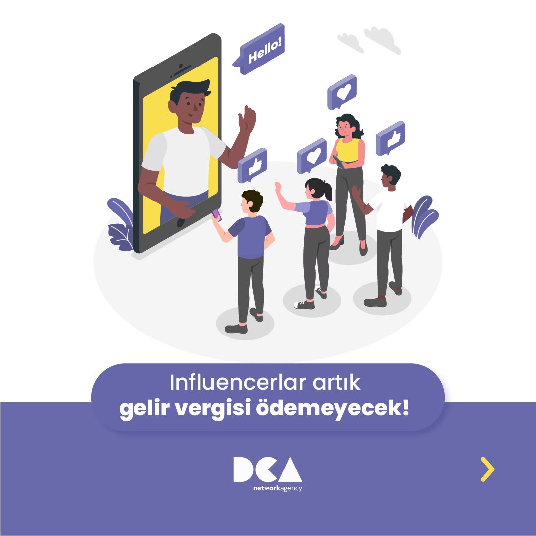DcaNetwork's tweet photo. İnfluencerlar artık gelir vergisi ��demeyecek!
#dijitalpazarlama #InfluencerMarketing https://t.co/oiSyZOMze7