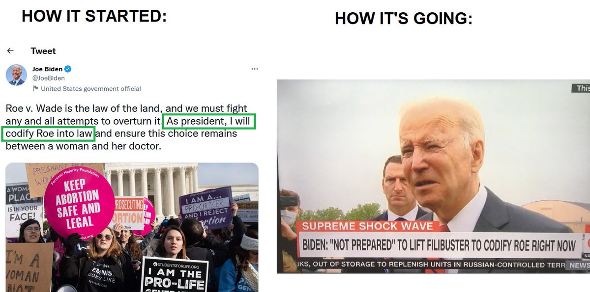 @AOC @Puddledumpling Many voters already did that - Biden's 'plan' was to codify Roe. It was a campaign promise. What happens when they give you a plan but never actually follow through with it? 🤔 Maybe we need to ask for the policies FIRST, then they can get our votes.