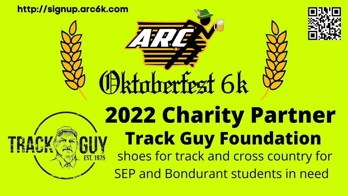 ARC is excited to announce our first ever charity partner for the ARC Oktoberfest 6k! We will be donating to the <a href="/TrackGuyUSA/">Track Guy</a> Track Guy Foundation to help support local Southeast Polk and Bondurant track and cross country students in need. Sign up 7/1 @ signup.arc6k.com.