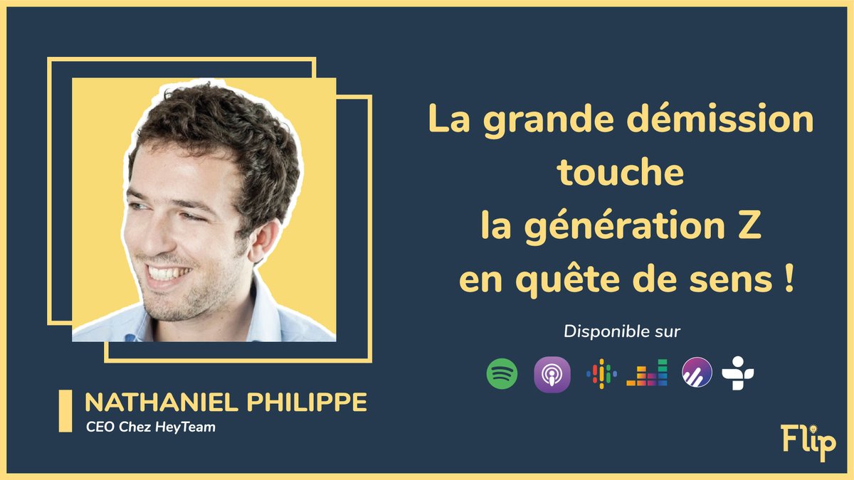 [#Podcast🎙] "La grande démission touche la génération Z en quête de sens !" 

💬 Conversation avec Nathaniel Philippe, CEO de @HeyTeam ! 

🎧 Bonne écoute 👉 bit.ly/3QZEiLq via <a href="/FliplePodcast/">Flip le Podcast</a>   

#GenZ #LaGrandeDemission