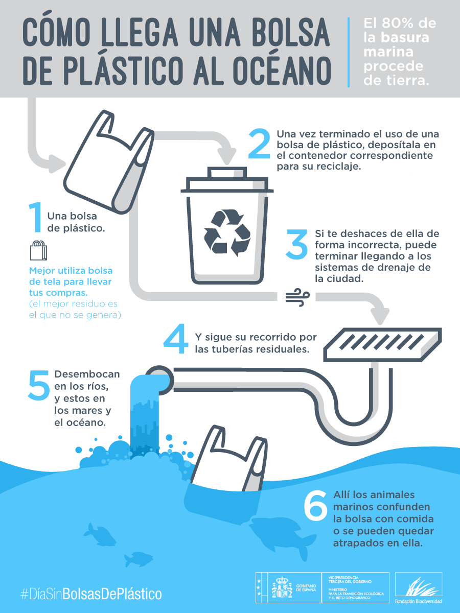 El 80% de la #BasuraMarina 🌊 provienen de tierra firme 🏙️ y llega al mar arrastrada por los ríos, los arroyos y los desagües pluviales.

🛍️ Descubre cómo una bolsa de plástico mal desechada acaba en el océano 👇👇👇

#DíaSinBolsasDePlástico