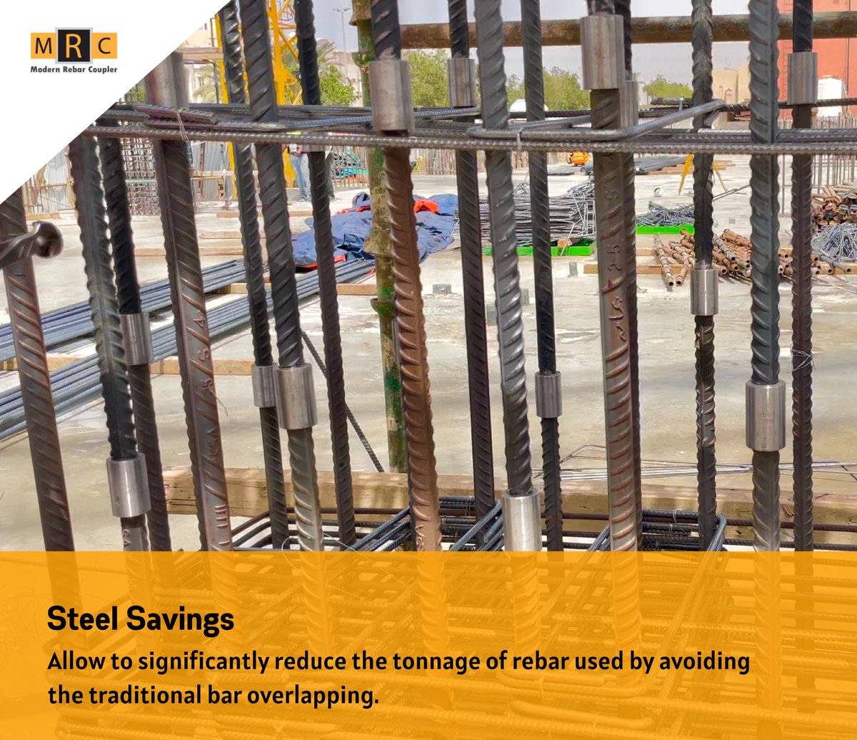 MRCCoupler's tweet image. Steel Savings 
Allow to significantly reduce the tonnage of rebar used by avoiding 
the traditional bar overlapping.

#MRCCoupler #Riyadh #Jeddah
