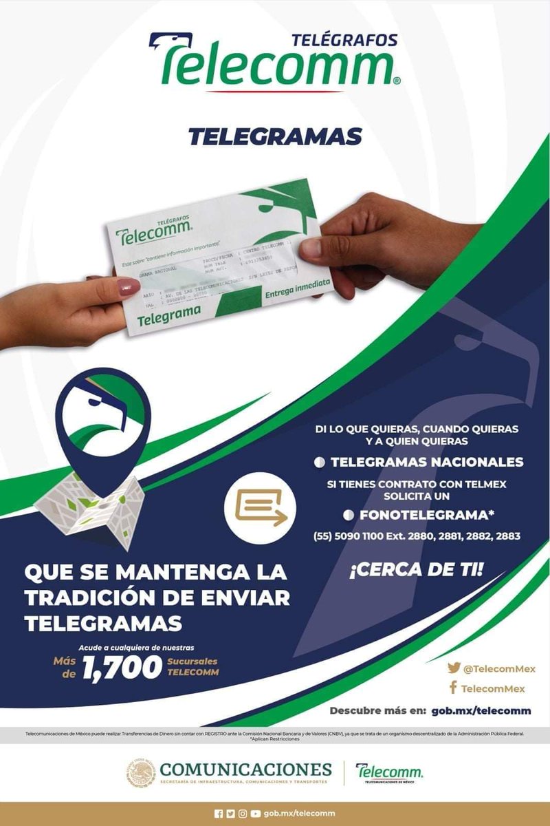 Telecomm_Gto's tweet photo. ¡Que se mantenga la bonita tradición de enviar un #Telegrama! Te esperamos Telecomm_Guanajuato 

Sorprende a los que más quieres y diles lo que sientes.

 #TELECOMMex #Telecomm_Gto #Telecomunicaciones #TELECOMM https://t.co/UJOA3F39Gl