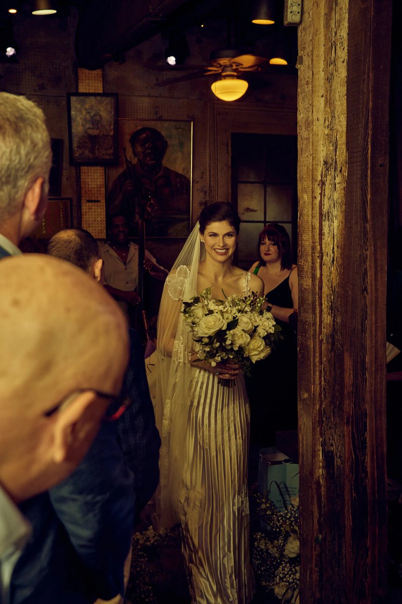 voguemagazine's tweet photo. The wedding took place at Preservation Hall. โWe were trying to achieve a laid-back aesthetic,โ @AADaddario explains.ย https://t.co/ADX7a306xo https://t.co/B3P3VdSaCJ