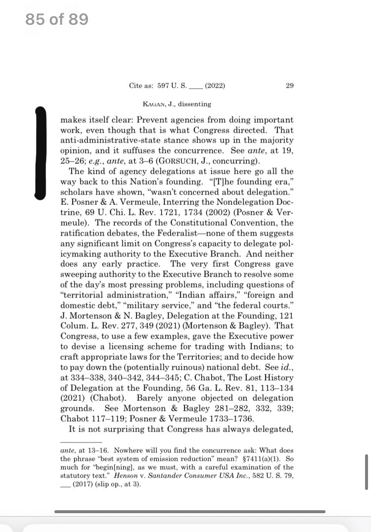 Justice Kagan’s dissent in today’s #SCOTUS climate change ruling:

“The current Court is textualist only when being so suits it. When that method would frustrate broader goals, special canons like the ‘major questions doctrine’ magically appear as get-out-of-text-free cards.”